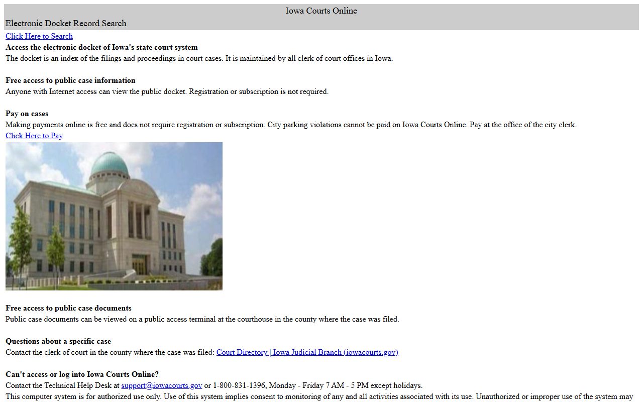 Iowa Courts Online search for Emmet County court records after arrest