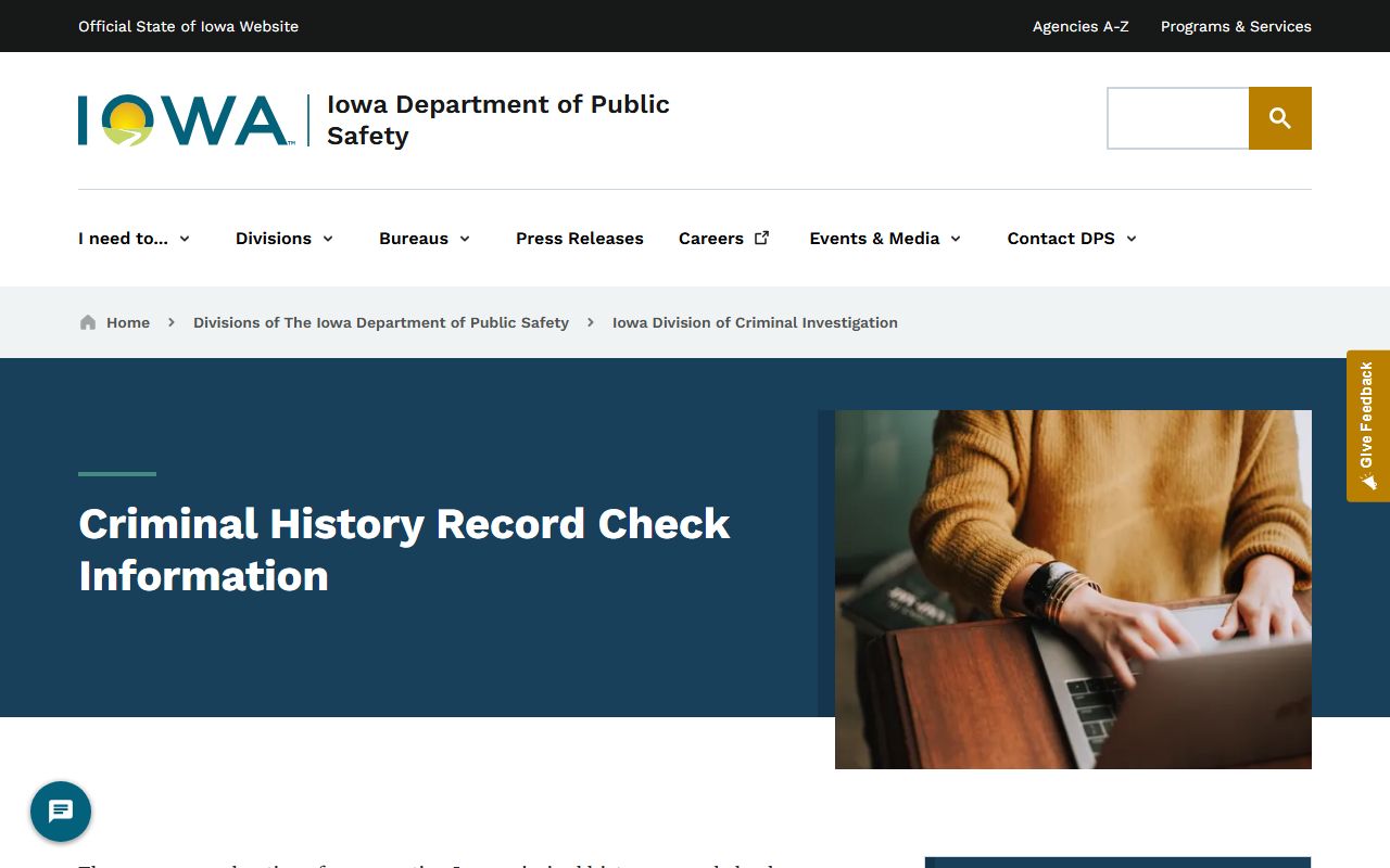 Iowa DCI criminal history route for Emmet County arrest records